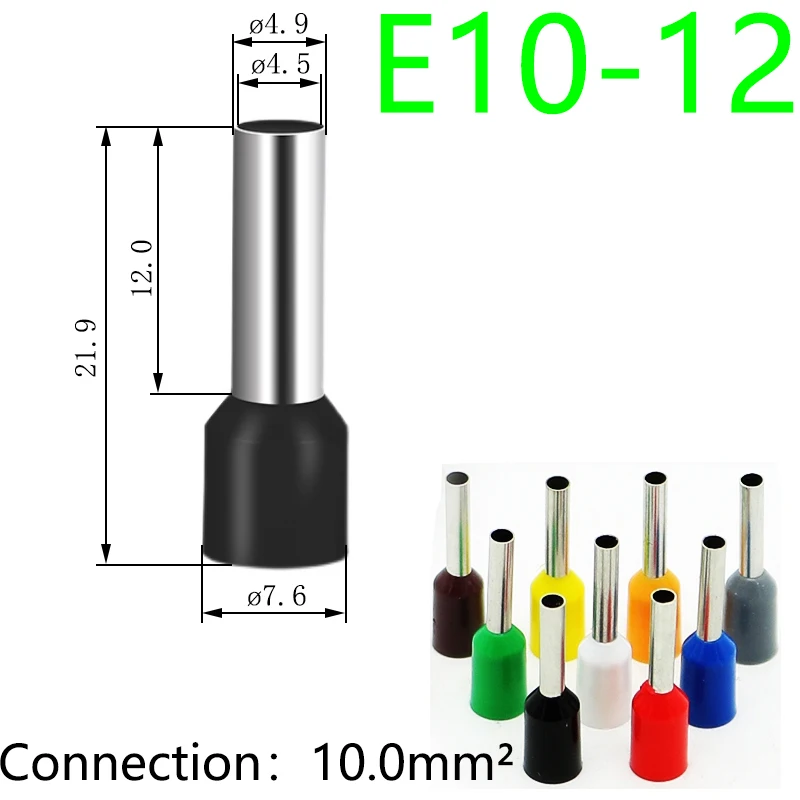 100PCS E10-12/E16-12/E25-16/E35-16/E50-20 Insulated Ferrules Cable Lug Crimp Brass Terminal Electrical Block Cord End Connector