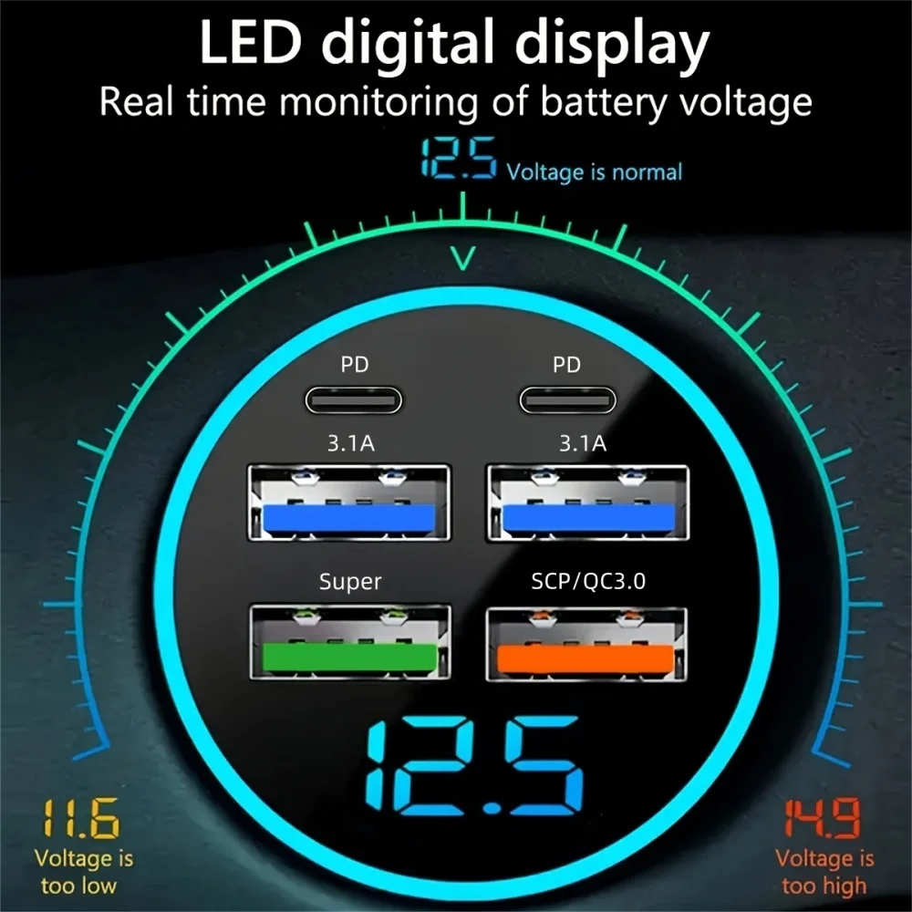 250W USB Car Charger Fast Charging PD QC3.0 USB C Car Phone Charger Type C Adapter for iPhone Samsung Huawei Xiaomi Quick Charge