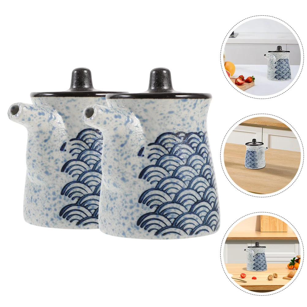 

2 Pcs Japanese Seasoning Bottle Vinegar Holder Dispensers Soy Sauce Am Willow Ceramic Condiment Container