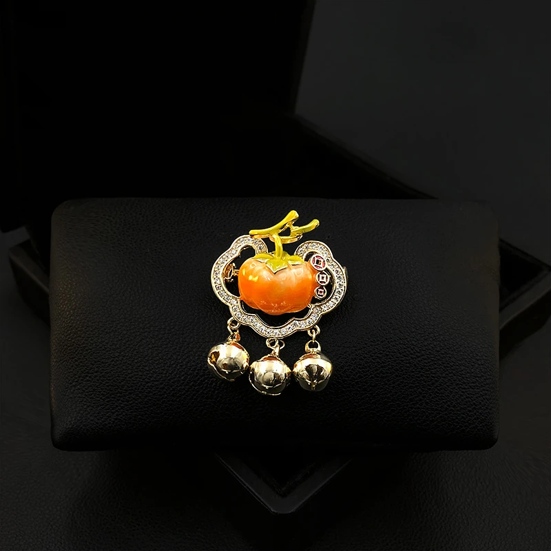 Lucky Pumpkin Brooch for Women Suit Neckline Corsage Luxury Clothing Bell Pin Elegant Accessories Jewelry Good Meaning Gift 5583