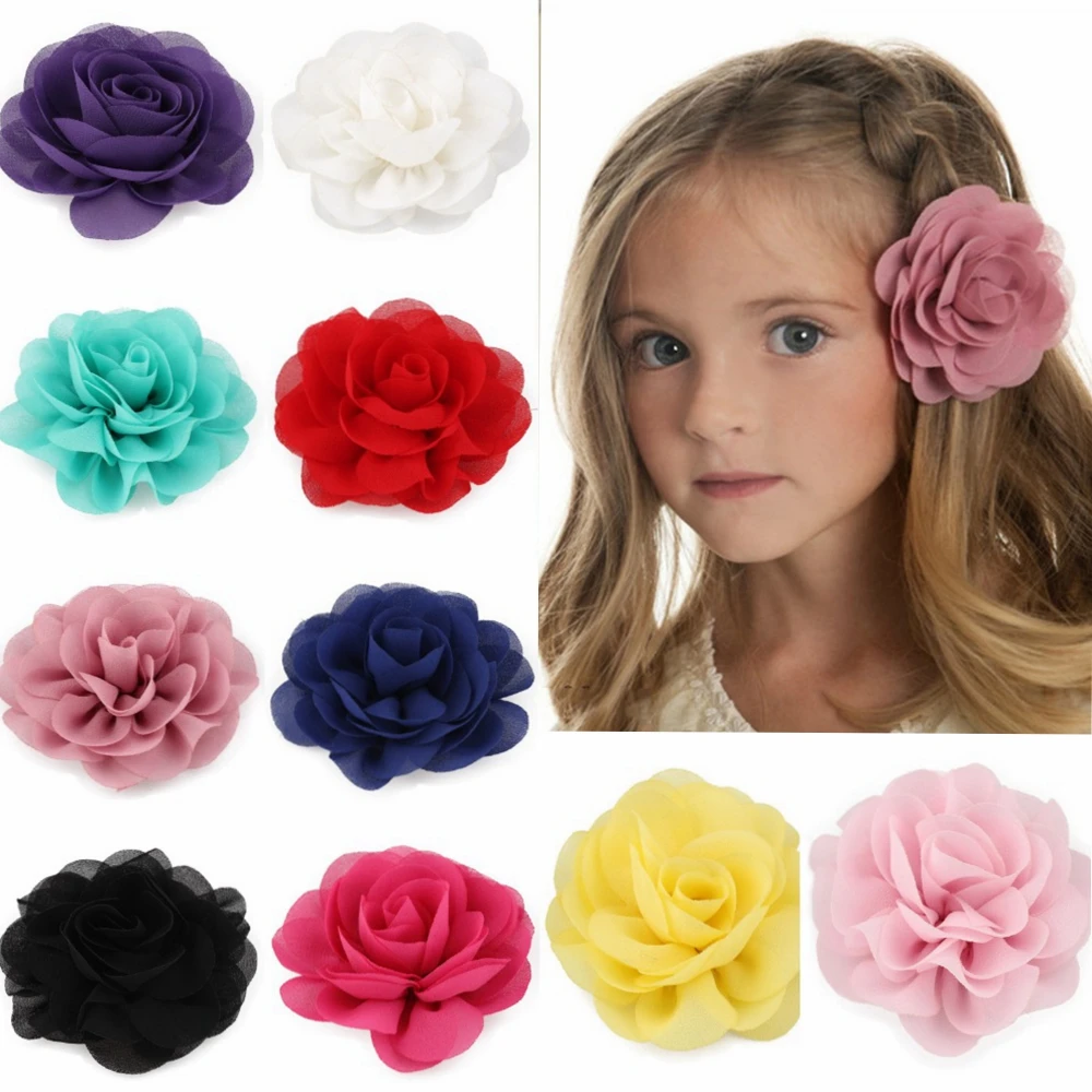 Set 4 Fermagli Per Capelli In Tessuto Per Bambine - Ornamenti A Fiore Leggeri, Colori Grigio E Rosa