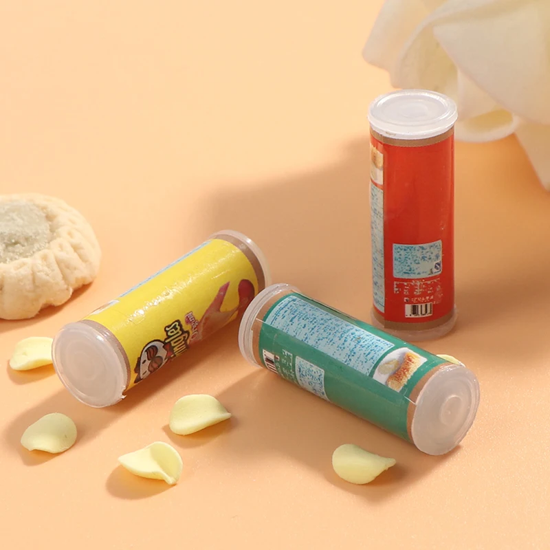 1 set/3 pcs 1:12 Dollhouse Miniature Food Potato Chips BottlesMini Simulation Potato Chips Bottle Dolls Kitchen Food Toys 2