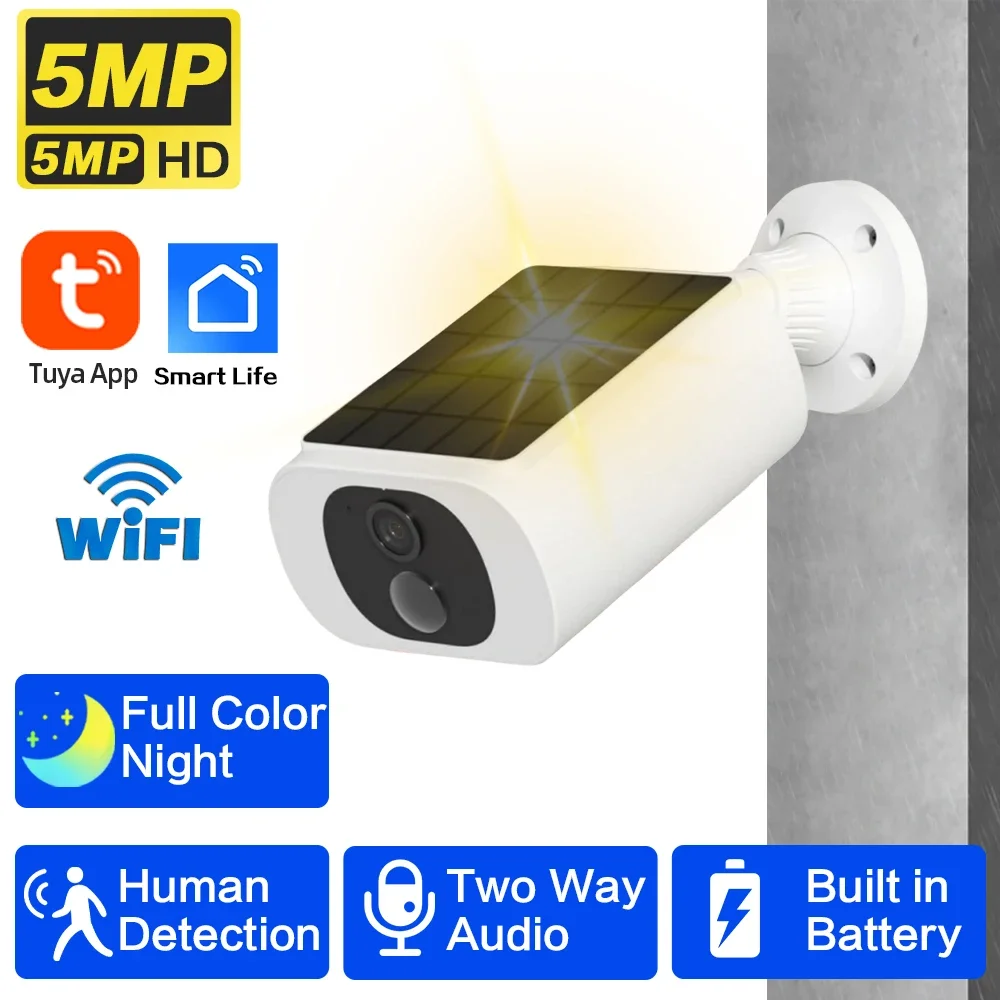 TuyaWifiSolarBulletCameraOutdoor5MPWaterproofBatteryPoweredCCTVSurveillanceSecurityCameraWireless2WayAudio-AliExpress