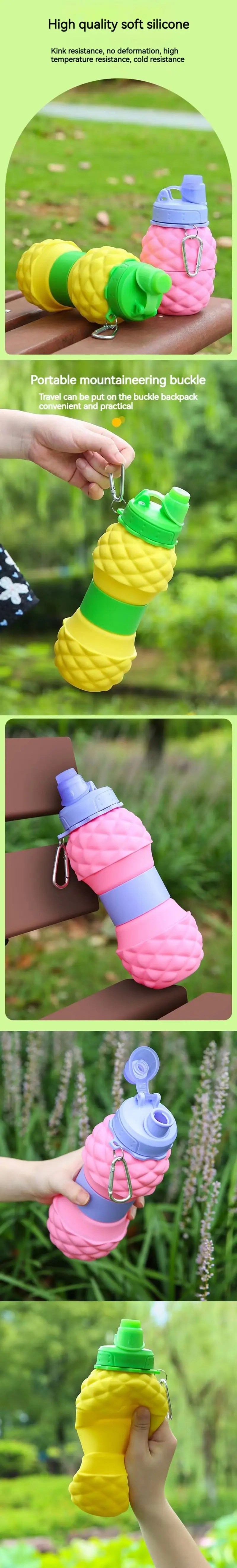 Pineapple Shape Foldable Water Bottle Reusable Silicone Water Bottle Outdoor Mountaineering Travel Portable Hiking Water Cup - Aliexpress 15
