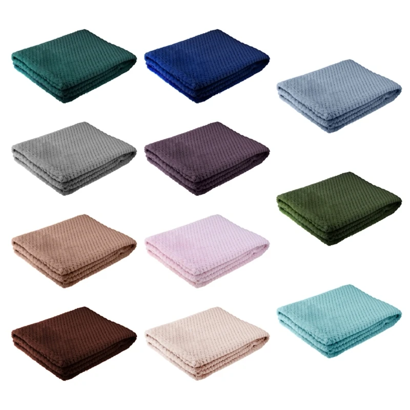 270F Thickened Solid Color Pineapple Grid Blanket Coral Fleece Lightweight Throw Blanket for