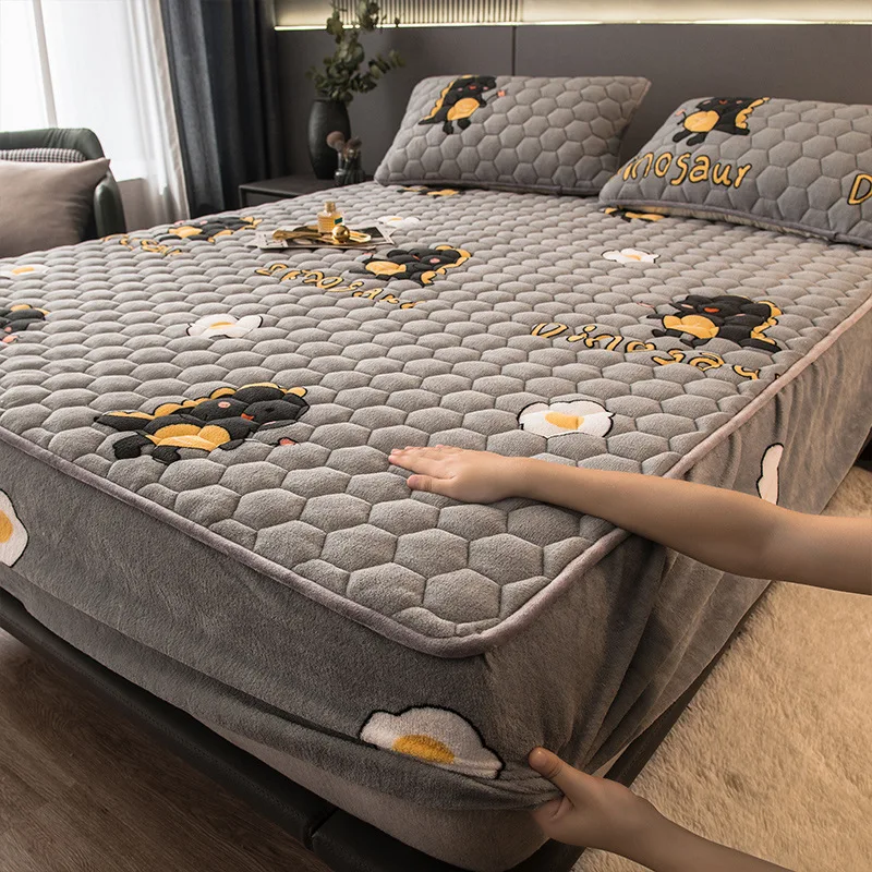Home textiles Winter Warm Fitted Sheet Quilted Elastic Band Mattress Cover  Double King Size Bed Sheet Bedspreads (No Pillowcase) - AliExpress