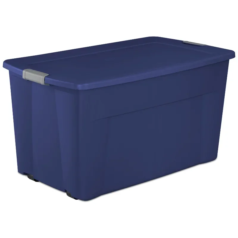 

Sterilite 45 Gallon Wheeled Latch Tote Plastic, Stadium Blue, Set of 4