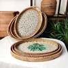 Rattan Basket HandWoven Fruit Storage Breakfast Severing Tray Drinks Snack Coffee Platters Bread Plate Home Tableware Organizer 2