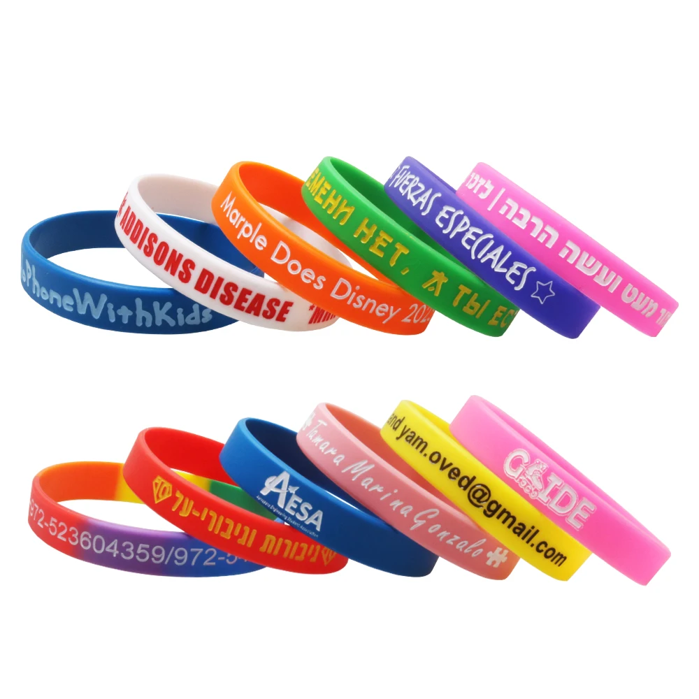 DIY Custom Silicone Bracelet Personalized Team Logo Name Engraved fill color Elastic Waterproof Not Fading 100PSC/50PCS silicone bracelet