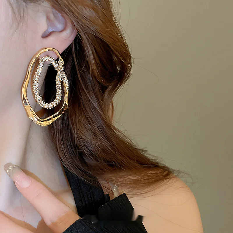 Irregular Oval Earrings With Fashionable Design, Light Luxury And High-end Earrings For Women_voghion.com