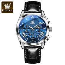 

OLEVS Top Brand Multifunctional Leather Quartz Men's Watch Sports Chronograph Waterproof Leather Calendar Luminous Watch For Men