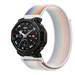 Nylon Loop Band in Black - Breathable & Adjustable - Width 22mm (White rainbow)