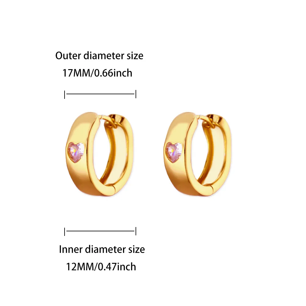 Zircon Heart Hoop Stud Earrings Women Stainless Steel