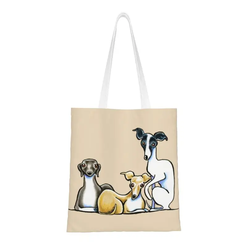 

Italian Greyhound Trio Shopping Bag Women Shoulder Canvas Tote Bag Washable Cute Whippet Sighthound Dog Groceries Shopper Bags