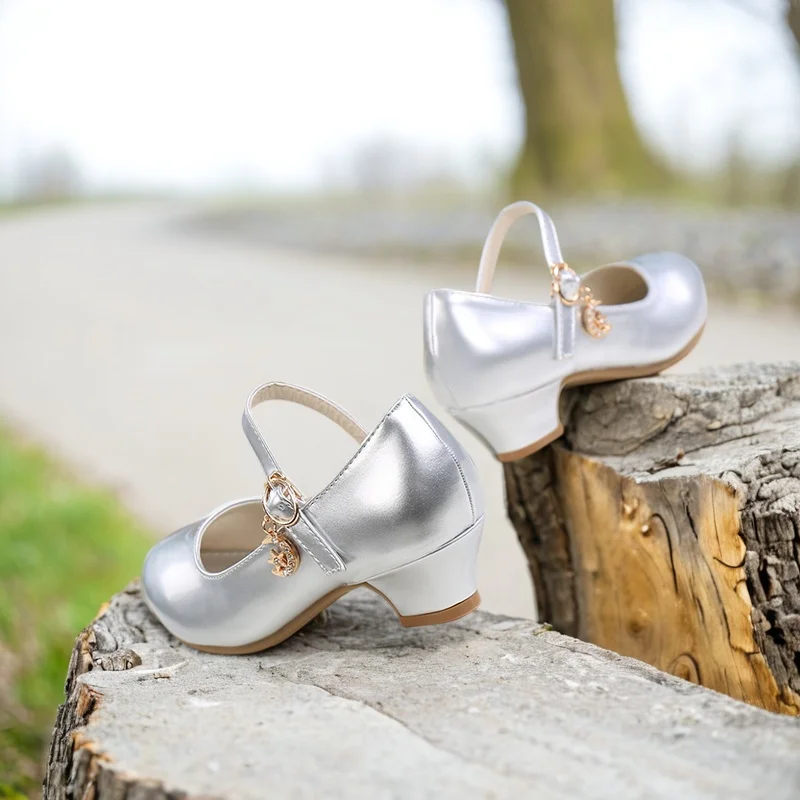 Children Girls Leather Shoes Princess High Heel Shoes for Kids Girls Performance Dress Student Show Dance Sandals 26-41 leather shoes girls shoes girls sandals girls high heel shoes