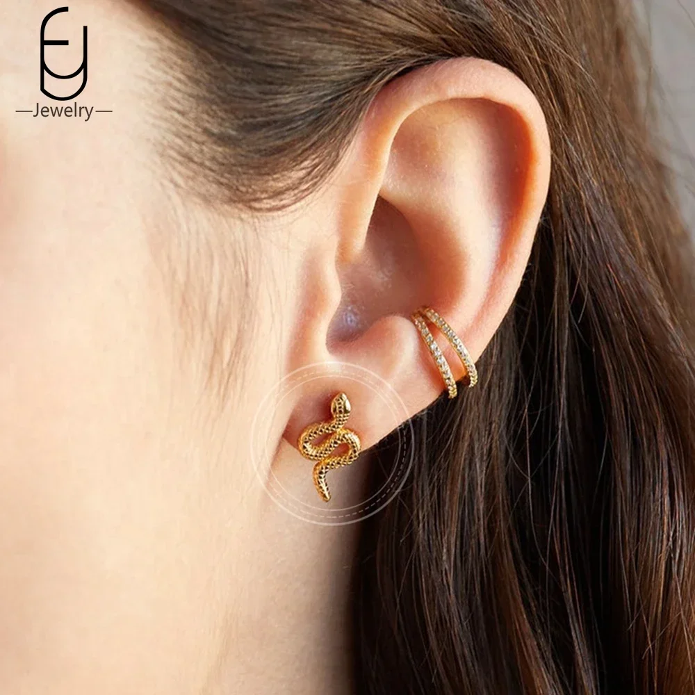 925 Sterling Silver Needle Vintage Snake Earrings Women Gold Round Ear Clips Punk Style Fashion Hoop Earrings Women Jewelry
