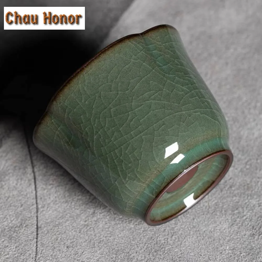 120ml Handmade Longquan Celadon Teacup Retro Iron Body Master Cup Ice Cracking Galze Ceramic Tea Bwol Chazhan Kung Fu Teaware