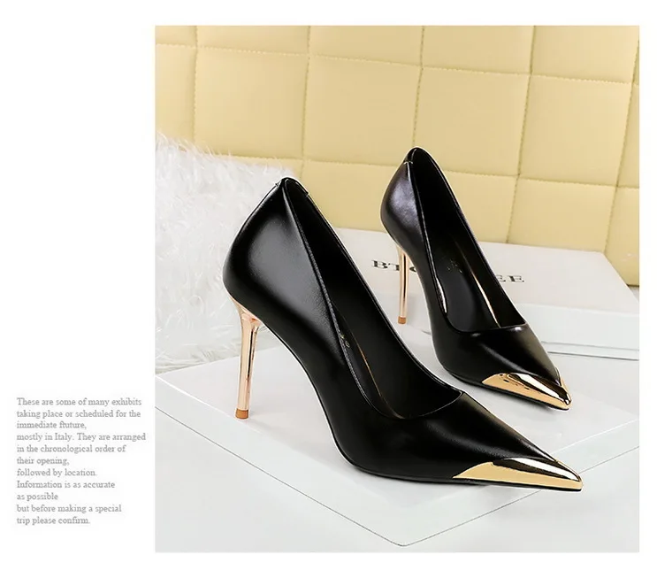 Shoes Retro High Heels Metal Pointed Tip Women Pumps Stiletto 9.5 Cm And 4.5cm Heels Sexy Party Shoes Office Shoes