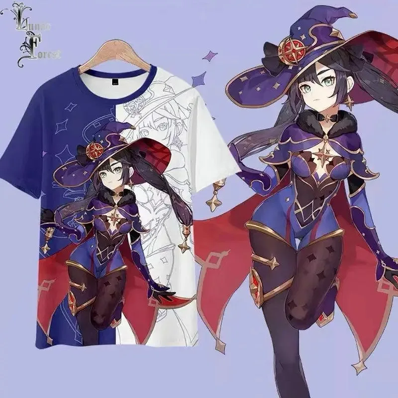 

Genshin impact mona 3d printing t-shirt summer fashion round neck short sleeve popular game streetwear
