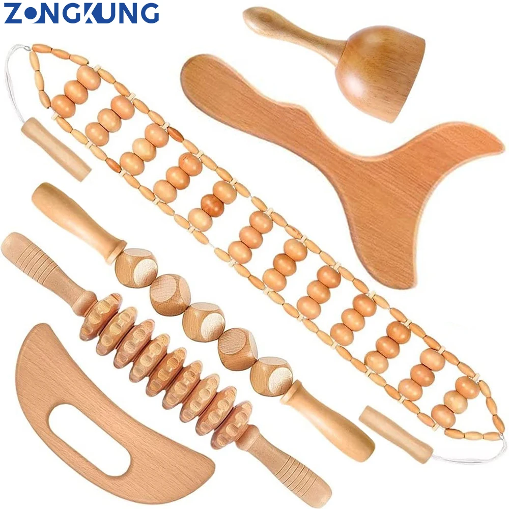 

ZONGKUNG Multi-Functiona Wood Therapy Massage Body Shaping Massage Tool Set,Relieving Muscle Pain Body Lymphatic Drainage Paddle