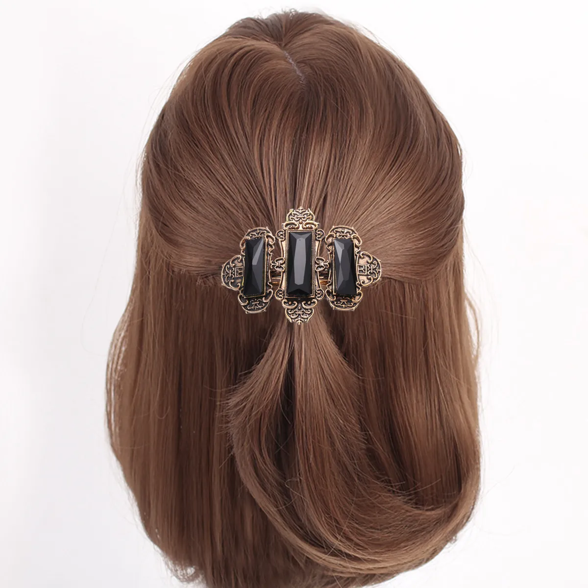 1pc 라인스톤 헤어 클립 합금 스프링 버클 포니테일 클립 여성용 패션 머리핀 데일리 파티용 골든 블랙