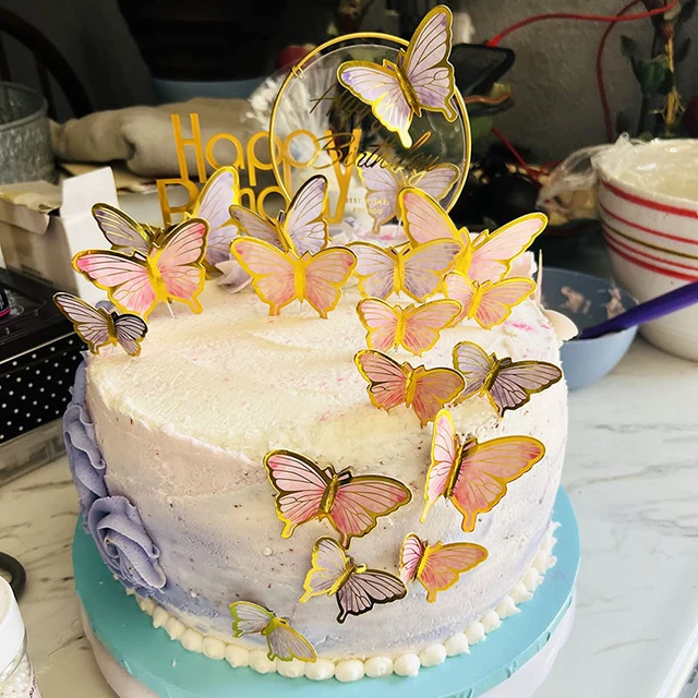 10 pçs decoração de bolo roxo borboletas reais pintados à mão