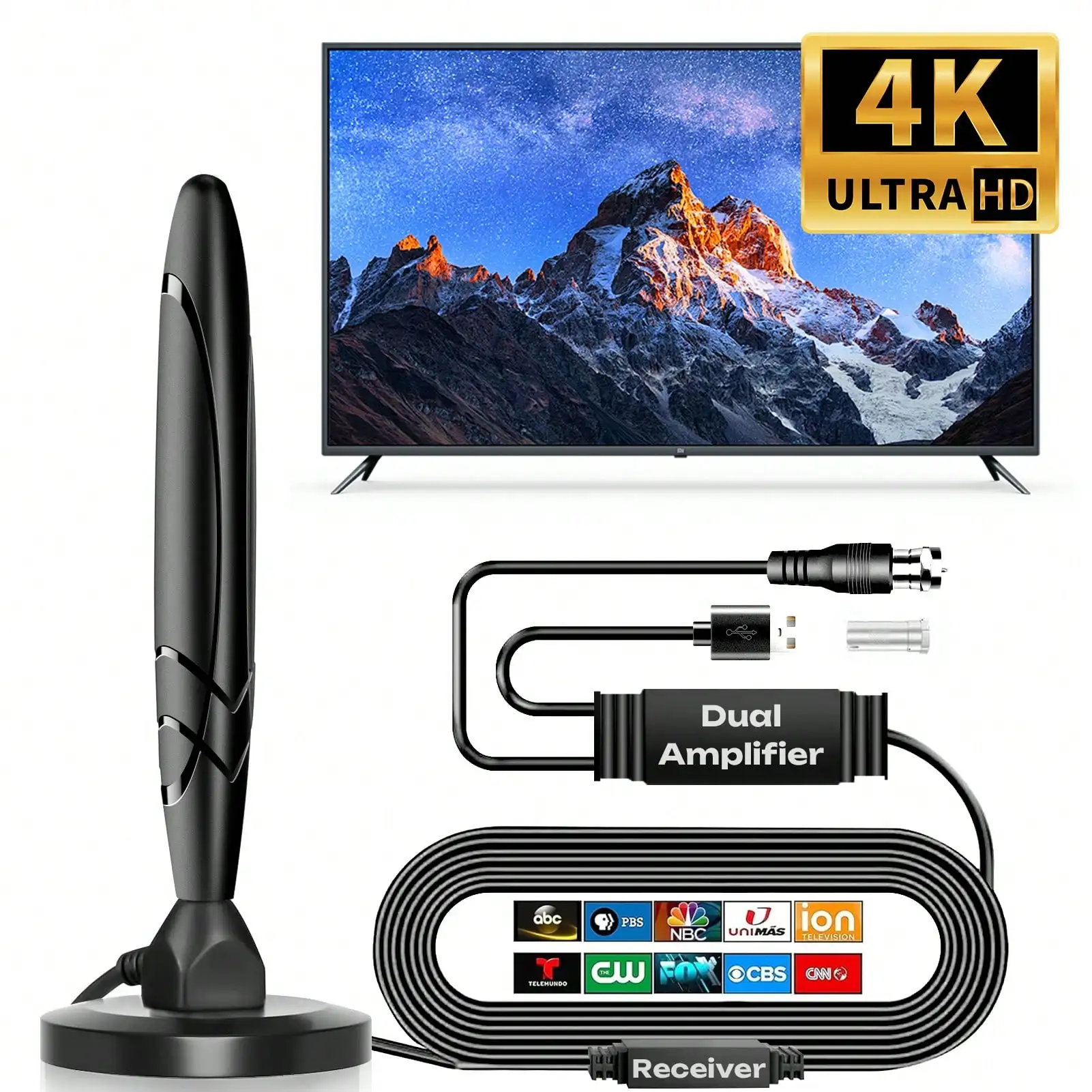 Цифрова телевізійна антена HD 2025 року підтримує 4K 1080p Усі телебачення на локальних каналах VHF UHF із підсилювачем сигналу + сильна магнітна основа