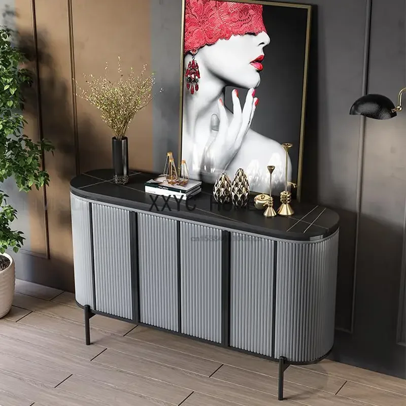 Grey Display Sideboards For Entrance Hall Stable High Carbon Steel Base Rock Board Countertop Modern Kitchen Storage Cabinets