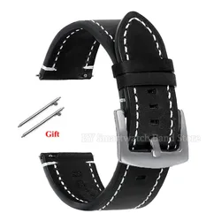 Elegant Leather Quick Release Watch Band - Versatile Fit & Sporty Design - 20mm (Black - Silver)