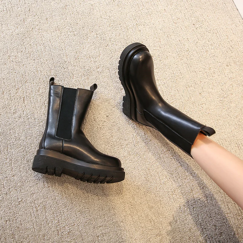 

Women's Rubber Boots Round Toe Chelsea Shoes Rain Mid-Calf Mid Calf Ladies Med Rock Slip-On PU Short Plush Lace-Up Mid-Calf Fab