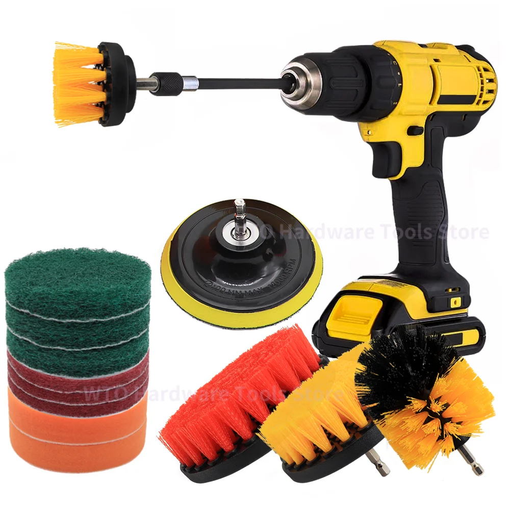 14 PCS Drill Scrubber Brush Attachments Set Electric Bathroom Cleaning Brush Extend Long Attachment for Bathroom Kitchen Cleaner