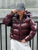 Casual Puffy Hooded Cotton Coats For Women Stand Collar Zipper Long Sleeve Warm Coat 2025 Autumn Lady Street Chic Down Jacket 1