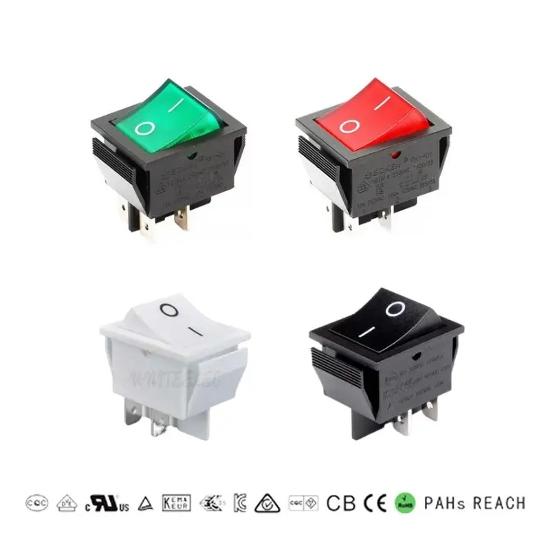 Lot 4 Interrupteurs à Bascule Étanches 220V SPST ON-OFF Avec LED Rouge/Vert - 4 Broches