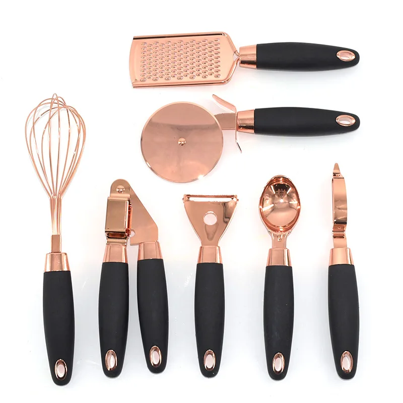 

Rose Gold Stainless Steel 7-Piece Kitchen Ware Set Kitchen Gadget Set Can Openers Pizza Cut Egg Beater Peeler