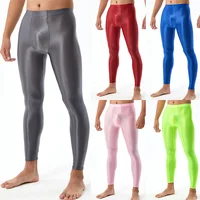 Glossy Leggings Mens Semi-through Sports Skinny Pants for Exercise Running Fitness Yoga Workout Swimming Solid Color Trouser 1