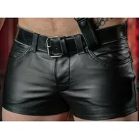 Mens Summer Sex Black Leather Shorts Mens Casual Skinny Motorcycle Riding PU Leather Shorts Street Boxer club Punk Short Pants 1