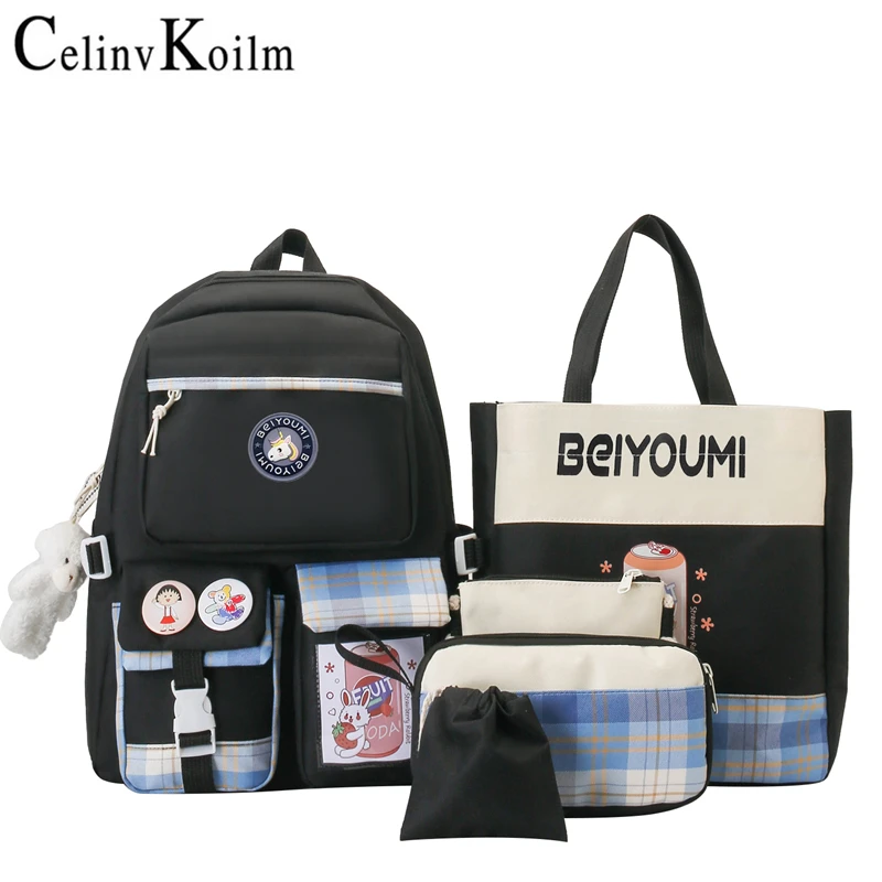 

Celinv Koilm Backpack Sets School Bags For Teenagers Unisex Students 4 in 1 Large Capacity College Class Backpack Fashion