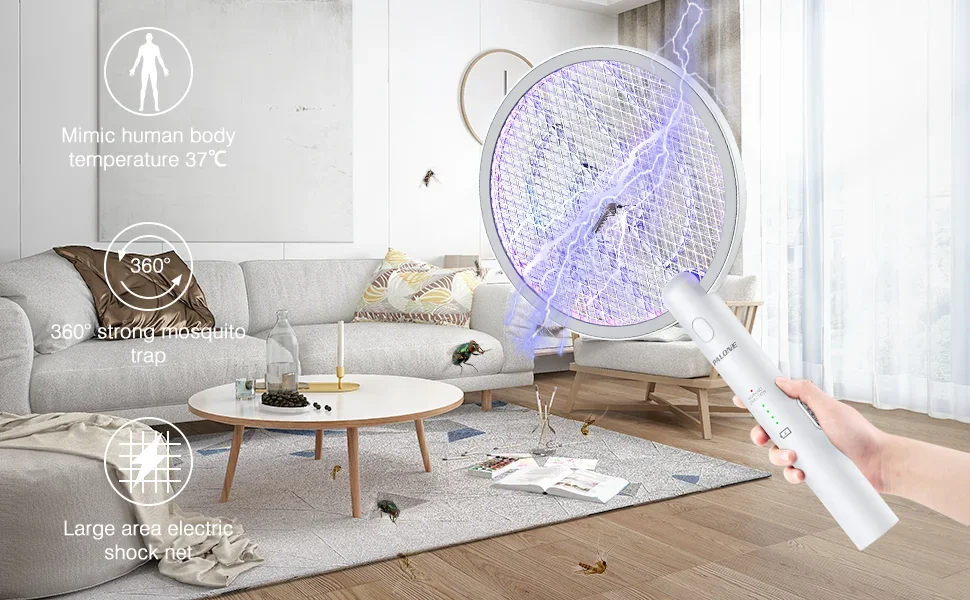 Description Picture 6 of itemAISITIN 2 in 1 Bug Zapper Racket, 3000V Electric Fly Swatter Racket with 1200mAh Battery 3 Layers Mosquito Killer Lamp Indoor