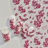 Retro Embroidered Dragon Red Pink Blue White Porcelain Chinese 3D Embossed Relief Self Adhesive Nail Art Stickers Manicure Decal 5