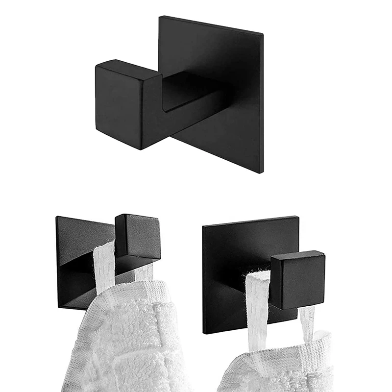 Self Adhesive Black Towel Hook 304 Stainless Steel Towel Hook Bathrobe Coat Bathroom Accessories