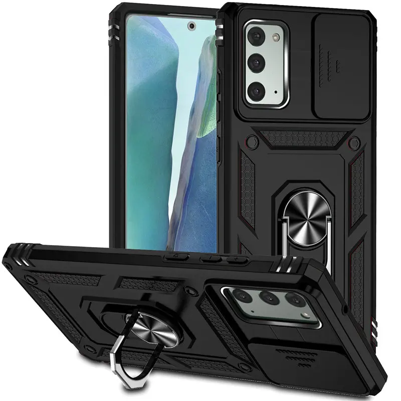 NH Cover Samsung Galaxy Note 20, Cover Staffa Dell'anello + Vetro Temperato [2 Pezzi] per Supporto Magnetico, Case Cover Custodie Protettiva Bumper per Samsung Galaxy Note 20 - Blu