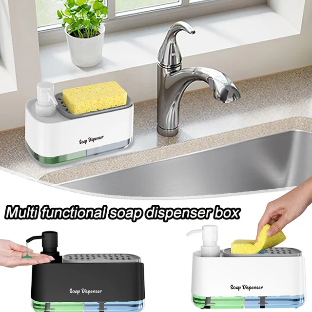 กล่องใส่สบู่เหลวแบบใช้คู่ กล่องใส่ของเหลวอเนกประสงค์สำหรับห้องครัว ห้องน้ำ ไม่ต้องติดตั้ง 1