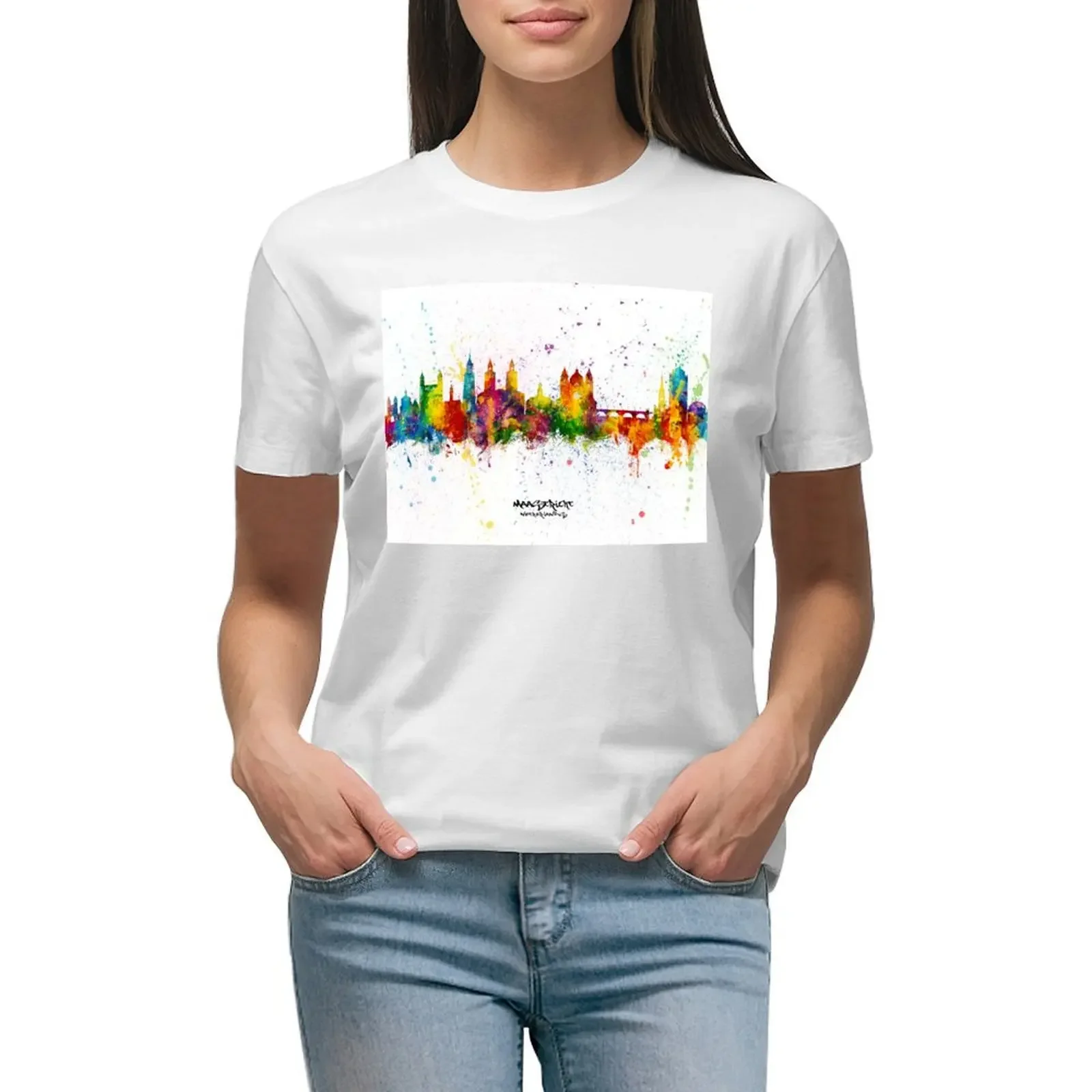 

Maastricht The Netherlands Skyline T-shirt kawaii clothes cute clothes summer top t shirts for Women loose fit