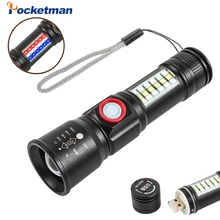 

P60 LED Flashlight Red+Blue Light 5 Modes Flashlights USB Rechargeable Flashlight Waterproof Torch with Built-in Battery