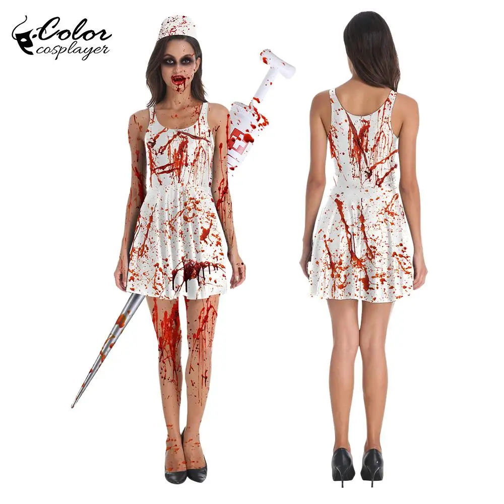 Color Cosplayer Scary Women Halloween Dress Gothic Party Cosplay Costume Terror Adult Party Outfit Sexy Day of The Dead Dress