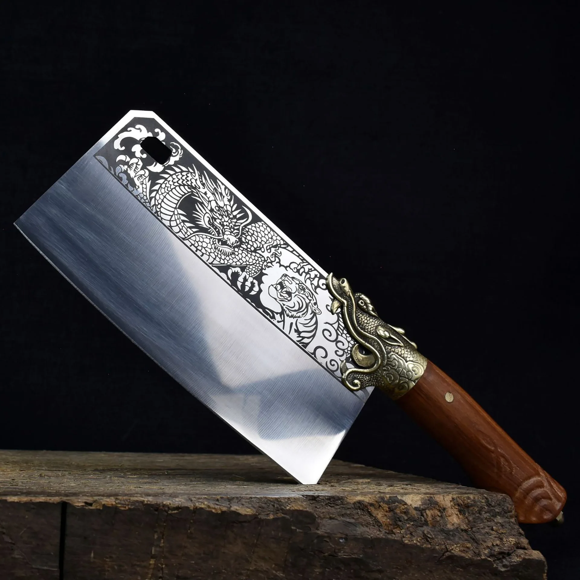 

8 Inch Longquan Chopper Knife Copper Decor Sharp Chef Cleaver Slicing Handmade Forge Kitchen Knife Vegetables Meat Poultry Tools