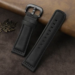 Premium Brown Cowhide Leather Wristband - 28mm Fashion Business Watch Strap - 28mm (Black - Black)
