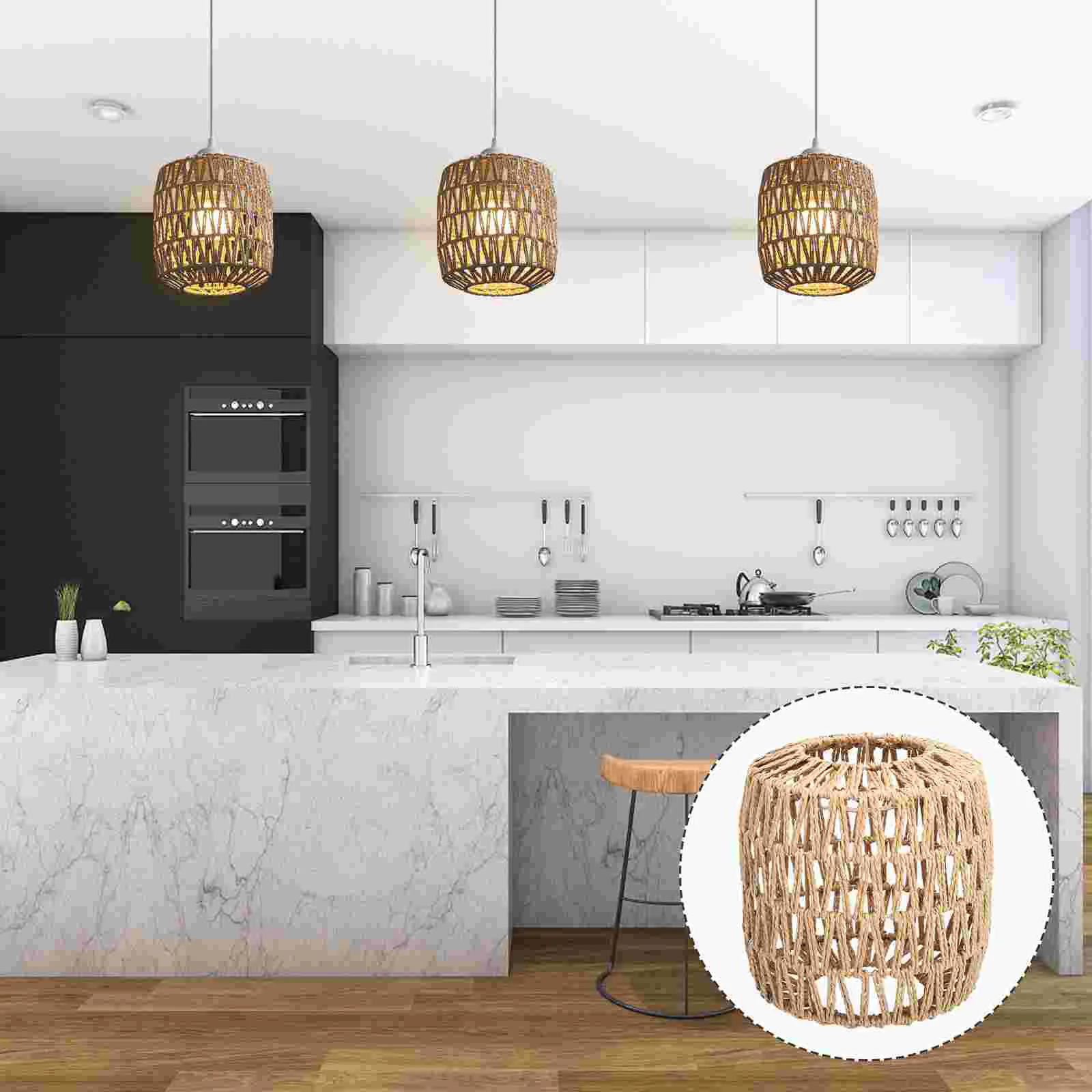 

Woven Lampshade Weaving Light Imitation Rope Japanese Decor Hand-woven Ceiling Lights Globe