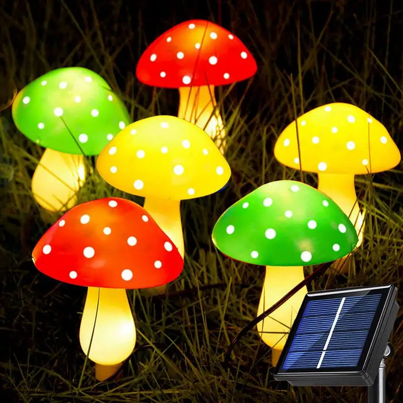 

1 Pack 6 Mushroom Outdoor Solar Garden Light Solar String Fairy Light Solar Mushroom Light Multi-Color 8 Modes For Garden Decor
