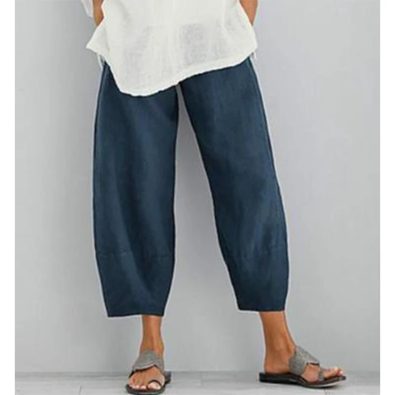 Women Cotton Linen Pants Loose Comfort Elastic Waist Harem Pants Vintage Solid Casual Pockets Wide Leg Trousers Cropped Pants women cotton linen pants loose elastic waist harem comfort pants vintage solid casual pockets wide leg trousers cropped pants